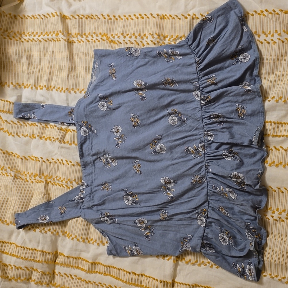 Loft Peplum Slate Blue Floral Tank Top Sleeveless Ruffle Vintage Style XL
